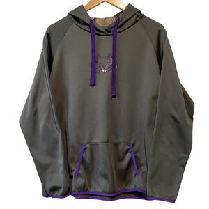Realtree Mountain Hoodie Womens Size XL Gray Pullover Purple Trim Camo Hood *